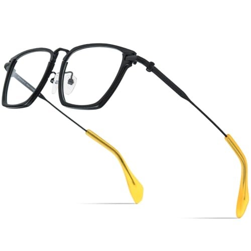FONEX Acetate Titanium Glasses Frame Men New Square Eyeglasses Spectacles Eyewear (85836 Black) - Image 1