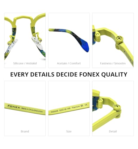 FONEX Acetate Titanium Glasses Frame Men New Square Eyeglasses Spectacles Eyewear (85836 Black) - Image 4