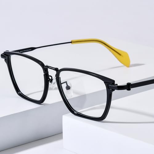 FONEX Acetate Titanium Glasses Frame Men New Square Eyeglasses Spectacles Eyewear (85836 Black) - Image 2