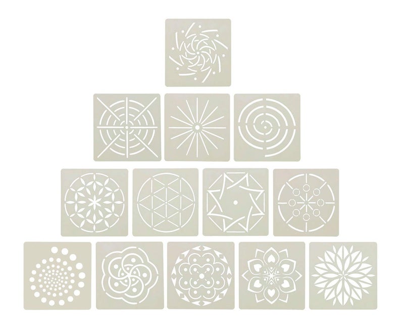 Penta Angel 13Pcs Mandala Dot Painting Template Stencils, Reusable Dotting Stencil Tools Set for Art Projects DIY Painting on Stone Rock Wood Airbrush Walls - Image 1