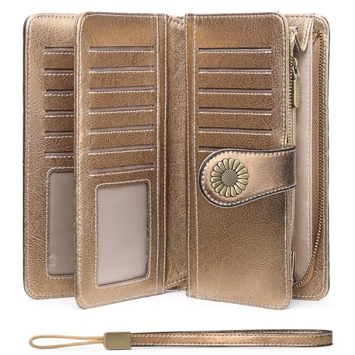 SENDEFN Wallets for Women Leather Credit Card Holder with RFID Blocking Large Capacity Wristlet - Image 1
