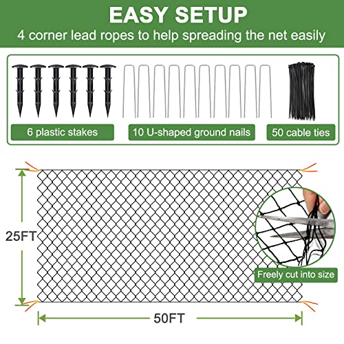 DQS Bird Net - 25' x 50' Garden Netting with 2.4" Square Mesh Protect Fruit Tree, Plant and Vegetables from Poultry, Deer and Pests, Heavy Duty Bird Netting for Garden, Farm, Orchard - Image 3