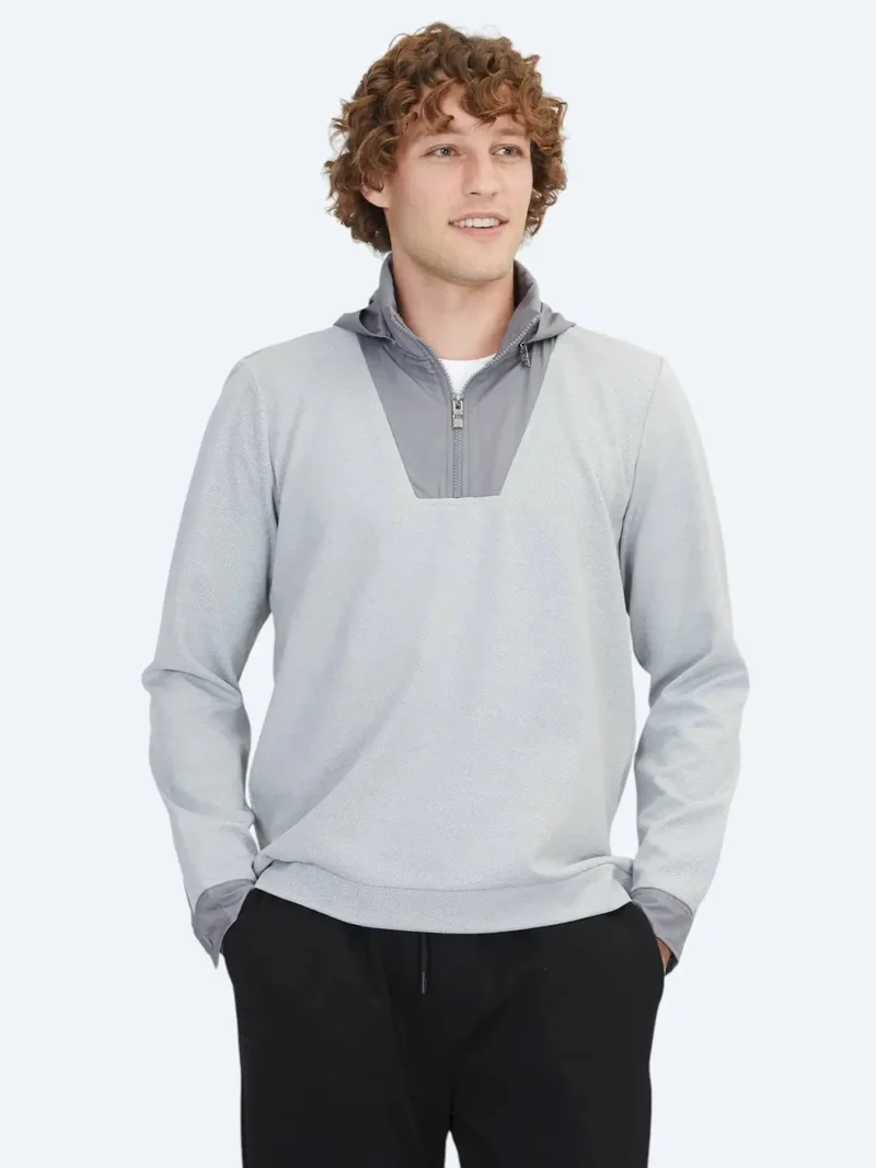 كيب سويت شيرت بغطاء رأس باللونين الرمادي الفاتح والداكن