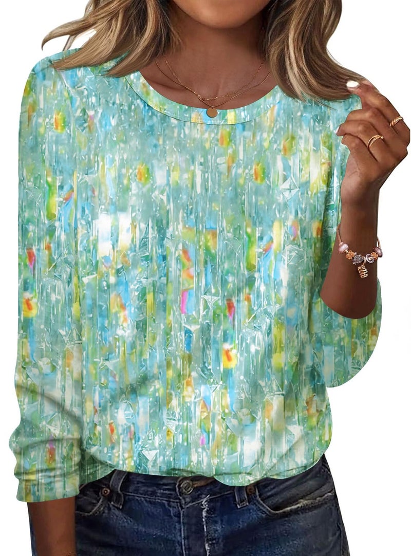 TCOT Women Long Sleeve Crew Neck Tee Tops Trendy Casual Dressy Blouses Green Spring Clothes Pullover Shirts M - Image 1