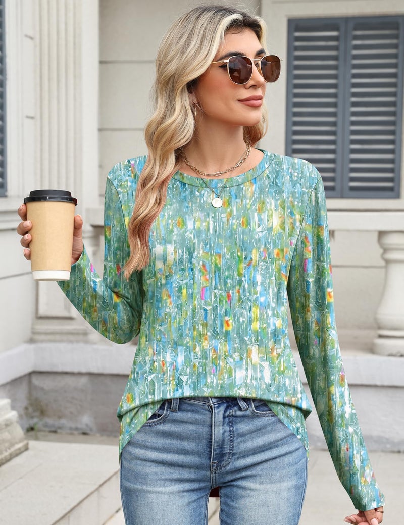 TCOT Women Long Sleeve Crew Neck Tee Tops Trendy Casual Dressy Blouses Green Spring Clothes Pullover Shirts M - Image 2