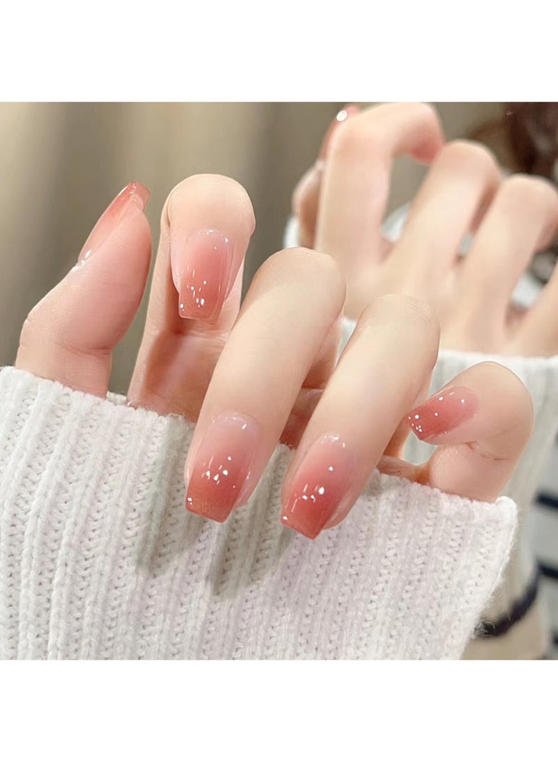 JUMEI Peach Pink Ombre Press-On Nails 24PCS – Glossy Jelly Finish with Glitter, Elegant Natural Look, Reusable Fake Nails for Daily & Party Wear - Image 2