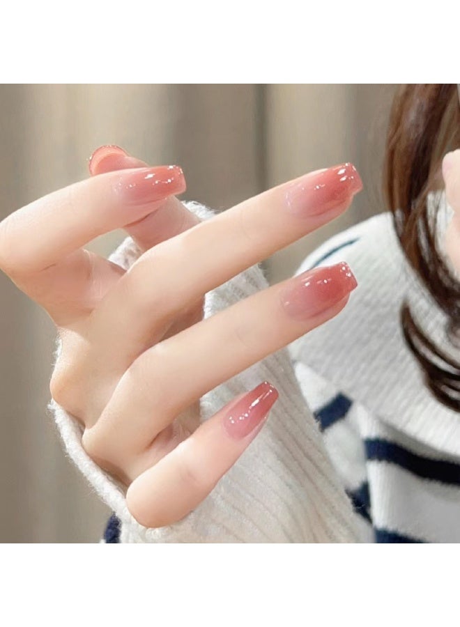 JUMEI Peach Pink Ombre Press-On Nails 24PCS – Glossy Jelly Finish with Glitter, Elegant Natural Look, Reusable Fake Nails for Daily & Party Wear - Image 3