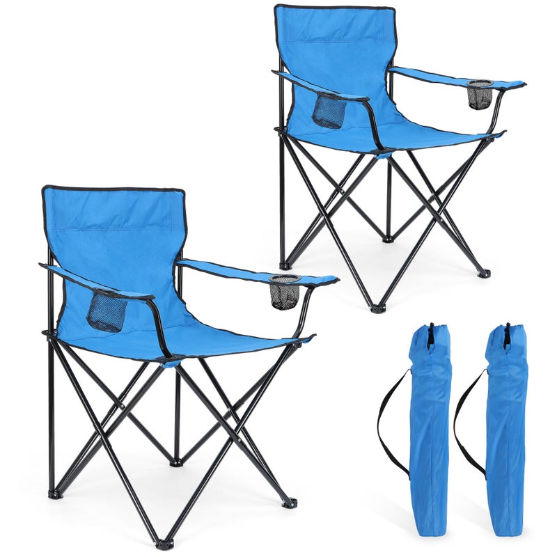 HaSteeL Foldable Camping Chair Set of 2 Folding Camp Chairs  Carrying Bags for Adults Portable for Lawn Outdoors Fishing Hiking Travel Picnic Beach Oversized  Supports 275lbs Blue