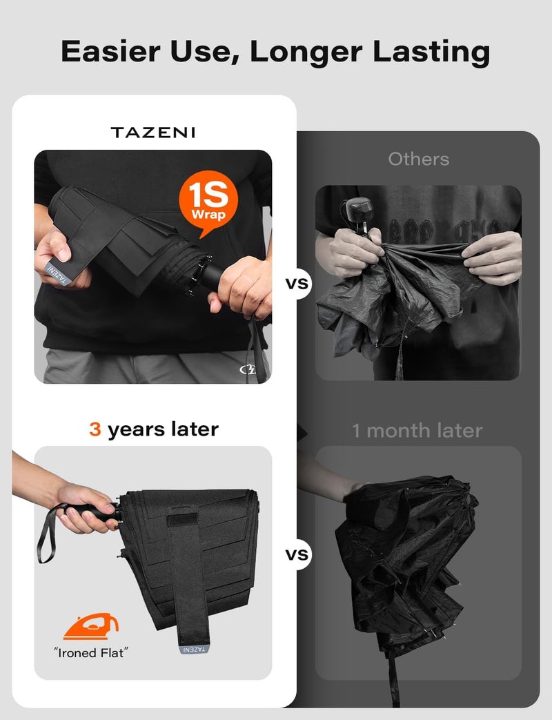 TAZENI Auto-Tidy Travel Umbrella, Auto Open Close Compact Umbrella for Rain, Windproof Folding Umbrella with Self-Folding Canopy, Waterproof UV Protection, Lightweight Portable Umbrellas for Men Women - Image 5