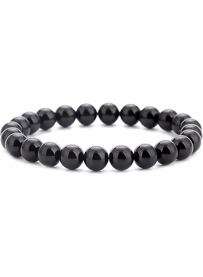 No brands سوار مرن من الفيروز الأسود الطبيعي مقاس 8 مم، سوار من خرز اليوجا للرجال والنساء - Image 1