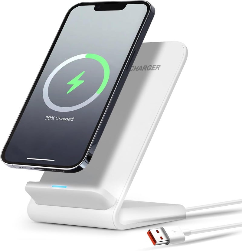 بيتيون شاحن بايشن اللاسلكي، محطة شحن لاسلكي للهواتف بقدرة 15 واط بتقنية Qi متوافقة مع iPhone 15/15 Plus/14/14 Pro/14 ProMax/13/13 ProMax/SE/11/11 Pro/XR وGalaxy S24/S23/S22 (كابل USB-C) (أبيض) - Image 1