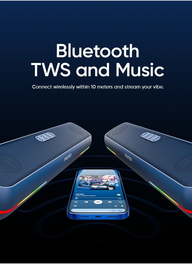 Faster RYZO Z16 Wireless Bluetooth Soundbar 16W - Portable Stereo Speaker with TWS, FM Radio, Bluetooth Call, USB, TF Card, AUX In - Deep Bass Home Theater Audio System for TV, PC, Laptop, Phone (Navy Blue)  - Image 2