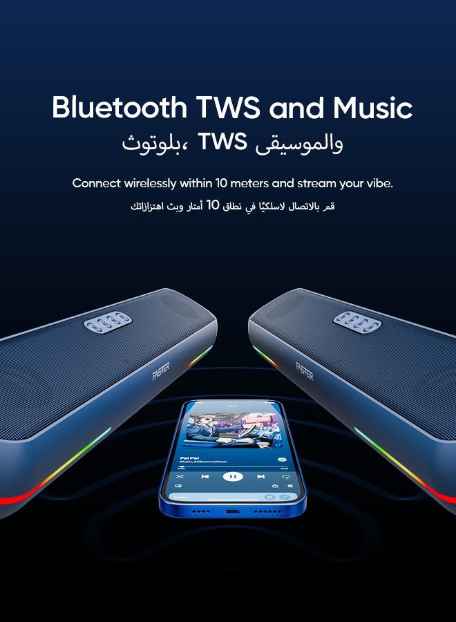 Faster RYZO Z16 Wireless Bluetooth Soundbar 16W - Portable Stereo Speaker with TWS, FM Radio, Bluetooth Call, USB, TF Card, AUX In - Deep Bass Home Theater Audio System for TV, PC, Laptop, Phone (Navy Blue) - Image 2