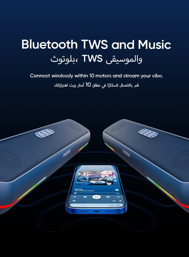 Faster RYZO Z16 Wireless Bluetooth Soundbar 16W - Portable Stereo Speaker with TWS, FM Radio, Bluetooth Call, USB, TF Card, AUX In - Deep Bass Home Theater Audio System for TV, PC, Laptop, Phone (Navy Blue) - Image 3