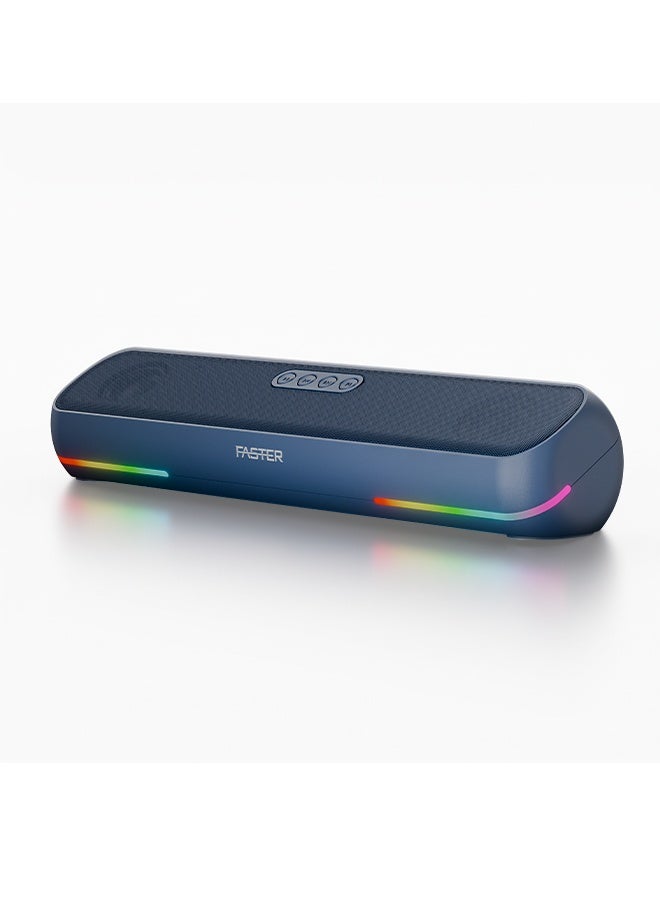 Faster Z16 Portable RGB Bluetooth Soundbar Speaker - 16W RMS Loud Stereo Sound, Bluetooth 5.3, 4400mAh Battery for 7+ Hour Playtime - Wireless Computer Speaker for PC, Laptop, TV & Mobile - Mini Home Theater with USB Drive, Micro SD Card, AUX & FM Radio Support (Navy Blue) - Image 1