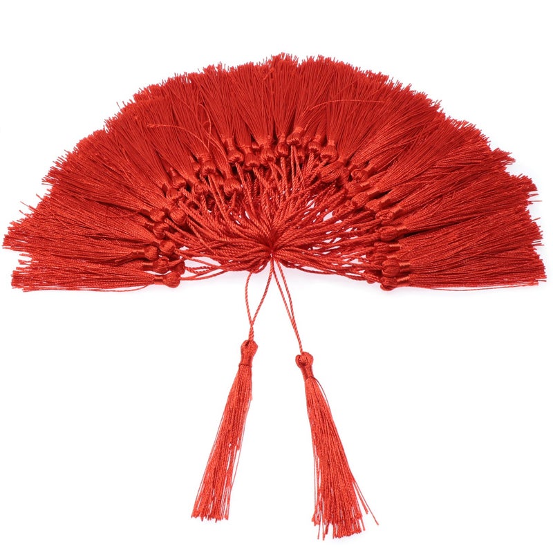 VAPKER 100 Pieces Red Tassels 13cm5Inch Silky Handmade Soft Tassels Floss Bookmark Tassels with 2Inch Cord Loop for Jewelry Making DIY Projects Bookmarks