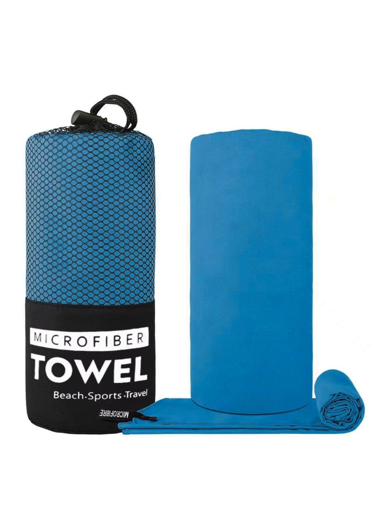 Teuuea 2 PCS Microfiber Sport Towels Fast Quickly Drying, Strong Water Absorption Large Lightweight Sheet Towel, 152x76CM and 80x40CM, for Gym Fitness Sports Yoga Bath Travel Swimming Beach Camping (Blue) - Image 1