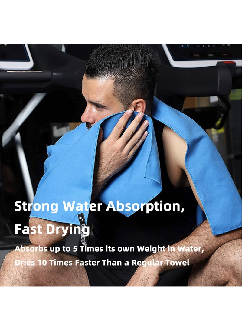 Teuuea 2 PCS Microfiber Sport Towels Fast Quickly Drying, Strong Water Absorption Large Lightweight Sheet Towel, 152x76CM and 80x40CM, for Gym Fitness Sports Yoga Bath Travel Swimming Beach Camping (Blue) - Image 3