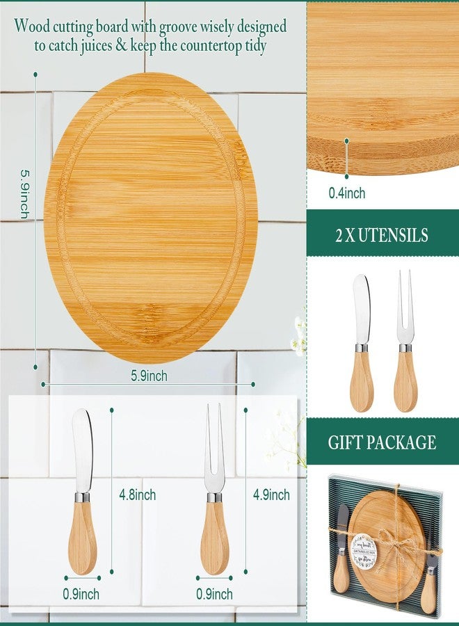 Maxcheck 1 Set Baby Shower Bridal Game Prizes for Winners Round Cheese Board Set Wood Mini Charcuterie Board with Knives and Forks Thank You Card with Gift Box for Guests Wedding (Bamboo) - Image 2