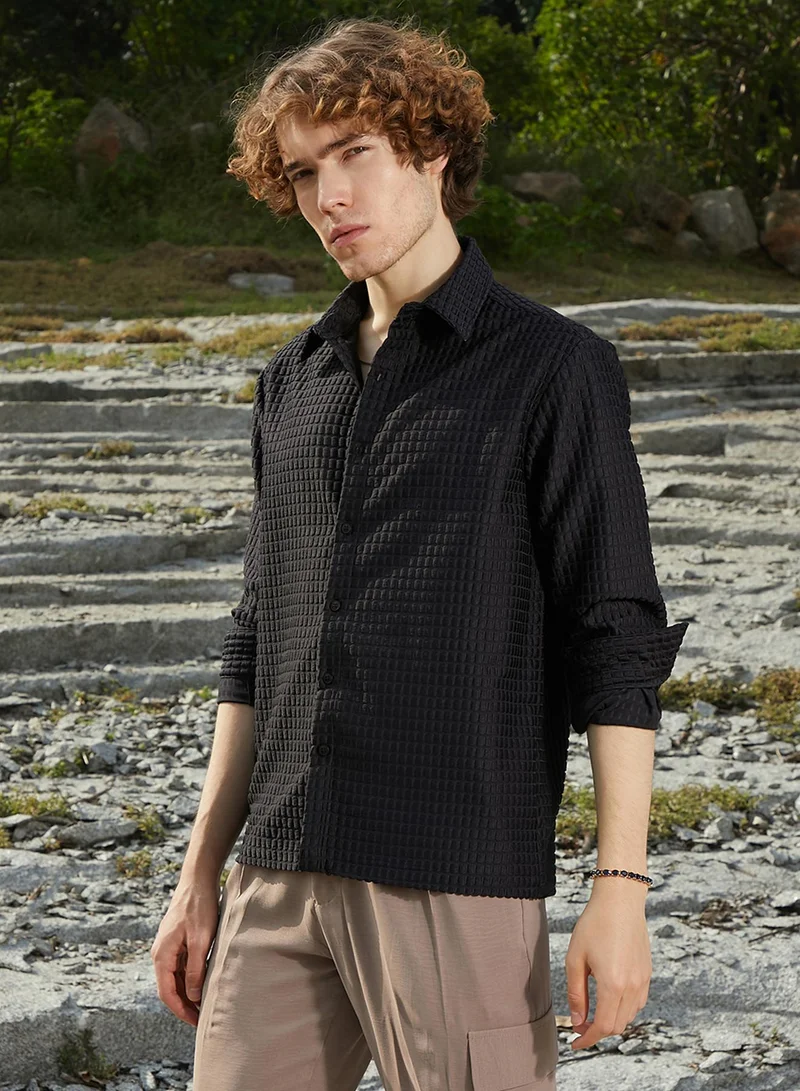 CAHOOT  Men's Midnight Black Quad-Tactile Oversized Shirt for Men | Best Price UAE