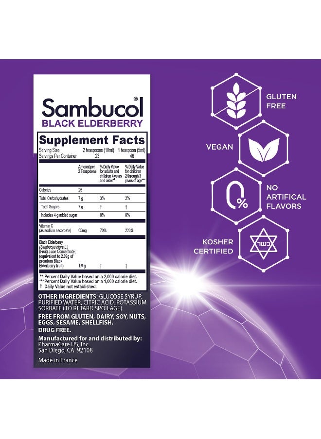 Sambucol Black Elderberry Syrup for Kids - Kids Elderberry Syrup, Added Vitamin C, Black Elderberry Syrup, Sambucus Elderberry Kids Syrup for Immune Support, Delicious Berry Taste - 4 Fl Oz, 2-Pack  - Image 3