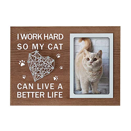 Buecasa Funny Gifts for Cat Lovers - Cat Mom Gifts for Women - Cat Dad Picture Frame with 3D String 4x6 Inches -I Work Hard So My Cat Can Have A Better Life - Image 1