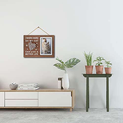 Buecasa Funny Gifts for Cat Lovers - Cat Mom Gifts for Women - Cat Dad Picture Frame with 3D String 4x6 Inches -I Work Hard So My Cat Can Have A Better Life - Image 4