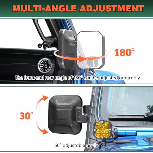SHEJISI Wrangler mirrors door off Compatible with Wrangler JL JLU & Gladiator JT 2018-2023, Wrangler Mirrors Can Automation Folded and Reset When Encountering Obstacles, HD Large Field of View is Anti-shaking - Image 3