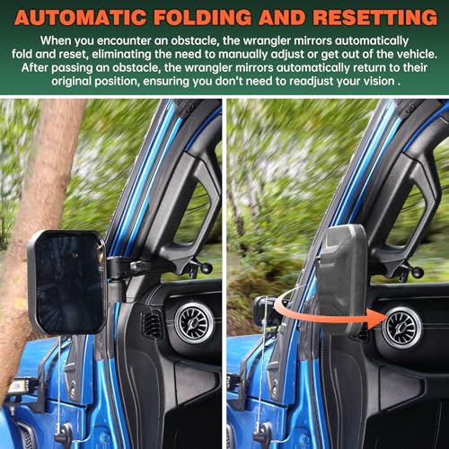 SHEJISI Wrangler mirrors door off Compatible with Wrangler JL JLU & Gladiator JT 2018-2023, Wrangler Mirrors Can Automation Folded and Reset When Encountering Obstacles, HD Large Field of View is Anti-shaking - Image 2