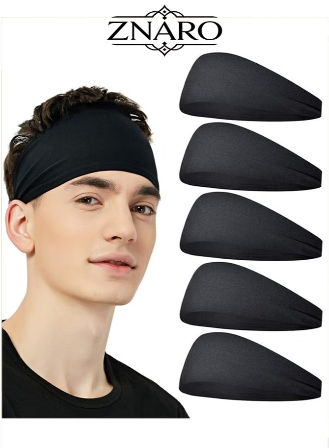 ZNARO 5 Pack Sports Headbands for Men, Moisture Wicking Workout Headband, Sweatband Headbands for Running, Cycling, Football, Yoga, Hairband for Women and Men - Image 1