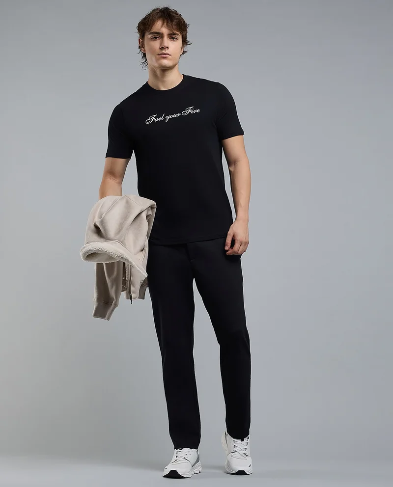 أر أند بي Typography Print T-Shirt with Crew Neck and Short Sleeves