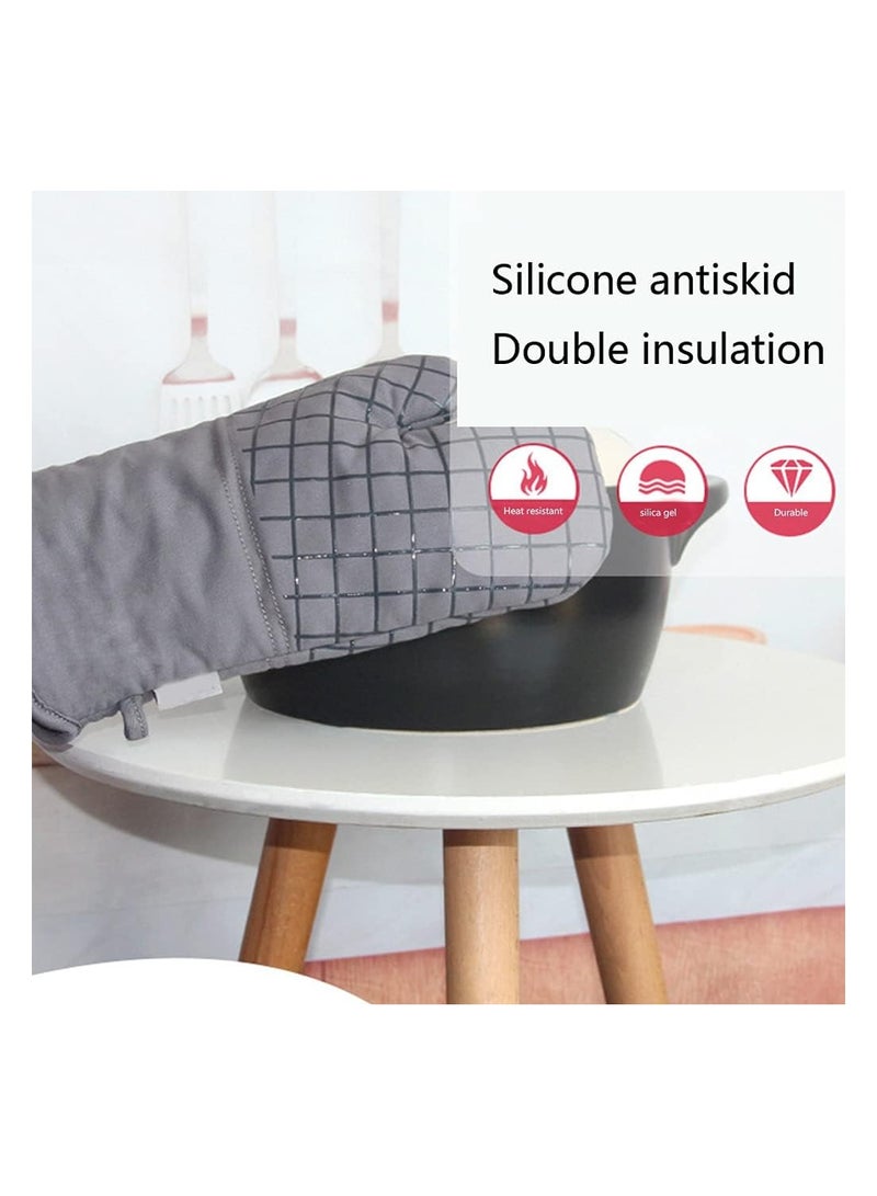 High Heat Resistant Oven Mitts Set with Non-Slip Silicone and Cotton Towels for Safe Cooking and Baking 6 Pcs Dark Gray Kitchen Essentials - Image 4