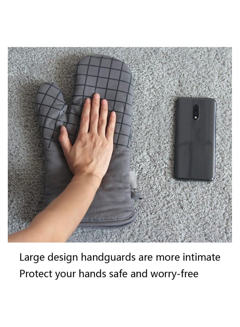 High Heat Resistant Oven Mitts Set with Non-Slip Silicone and Cotton Towels for Safe Cooking and Baking 6 Pcs Dark Gray Kitchen Essentials - Image 5