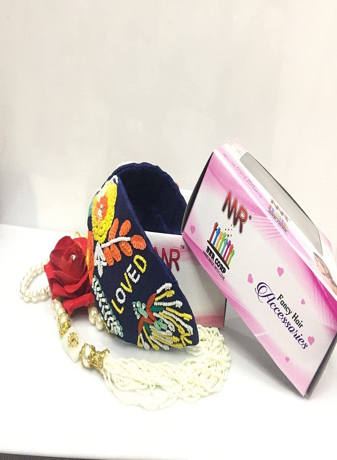 Nnr Beaded Hair Bands For Girls And Women, Hand Made Embroidery Hair Bands For Parties And Functions, Pack Of 1 Pcs - Navy Blue - Image 5