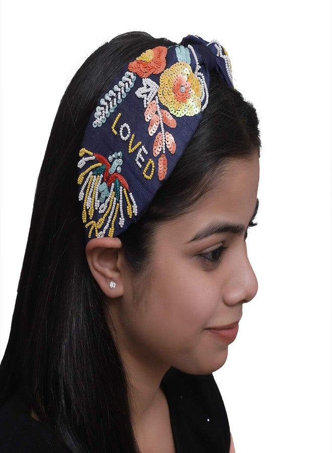 Nnr Beaded Hair Bands For Girls And Women, Hand Made Embroidery Hair Bands For Parties And Functions, Pack Of 1 Pcs - Navy Blue - Image 4