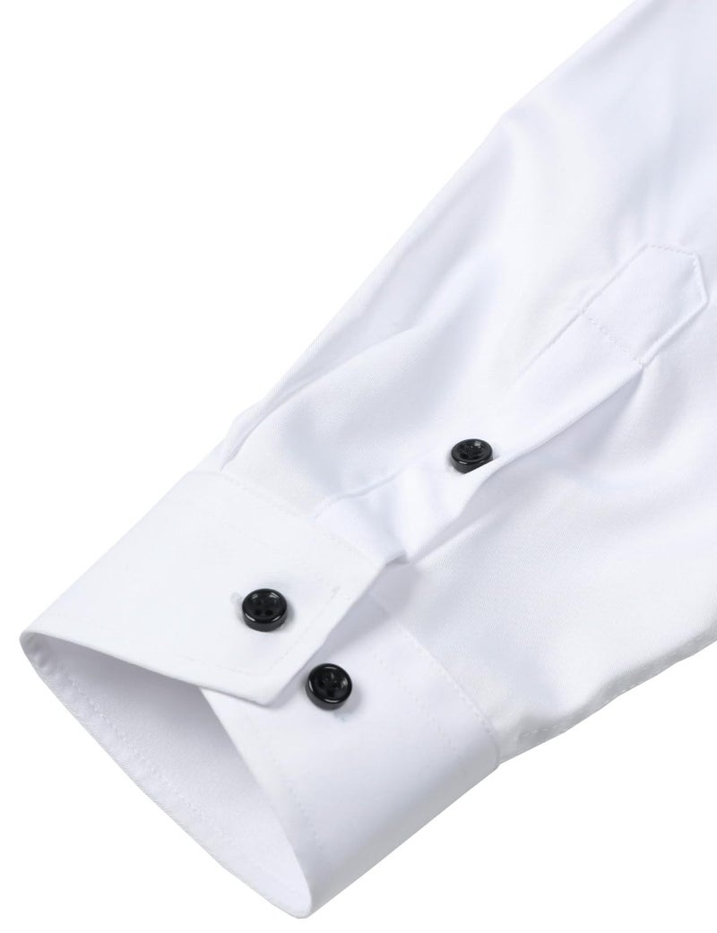 ZEROYAA Men's Long Sleeve Dress Shirt Fitted Wrinkle-Free Casual Business Button Up Shirts ZSSCL07-White Black Medium - Image 5