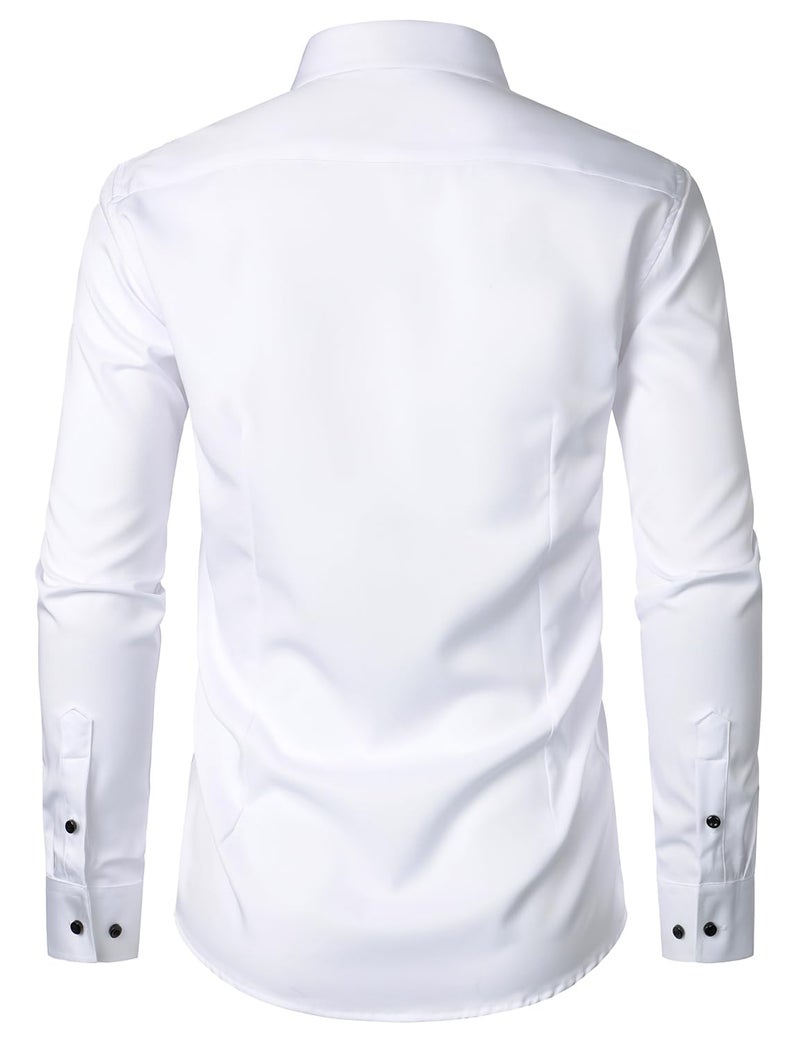 ZEROYAA Men's Long Sleeve Dress Shirt Fitted Wrinkle-Free Casual Business Button Up Shirts ZSSCL07-White Black Medium - Image 3