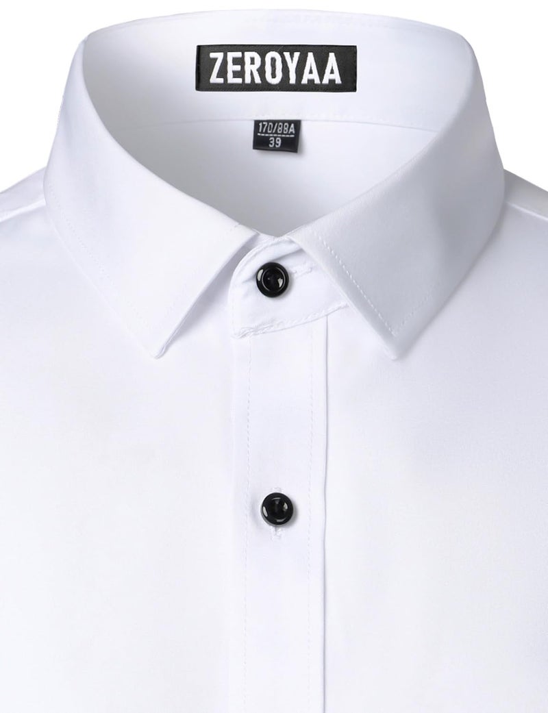 ZEROYAA Men's Long Sleeve Dress Shirt Fitted Wrinkle-Free Casual Business Button Up Shirts ZSSCL07-White Black Medium - Image 4