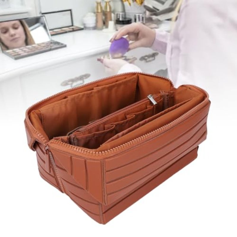 Travel cosmetic case for women and girls: waterproof polyester, black, fold-down design with large capacity and zippered compartments - Image 5