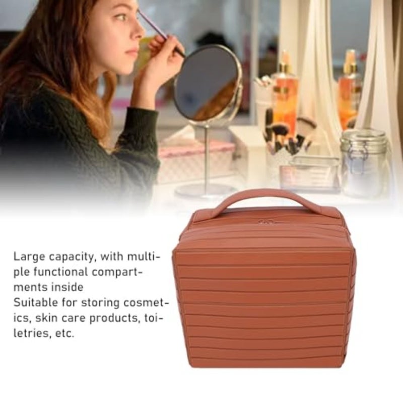 Travel cosmetic case for women and girls: waterproof polyester, black, fold-down design with large capacity and zippered compartments - Image 2