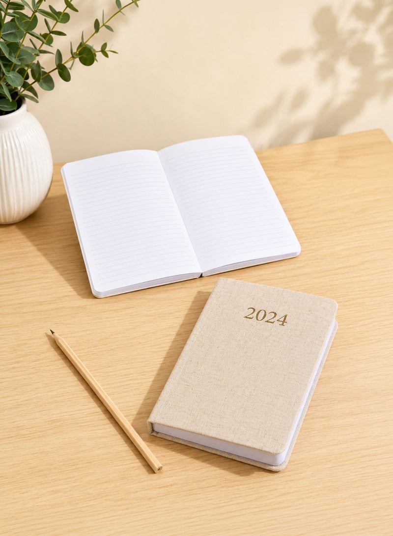 Midi 2024 Gold Stamped Cloth-Cover A5 Hardback Notebook - Gray - Image 2
