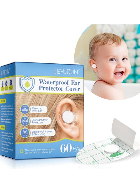 Waterproof Ear Protection Sticker, Baby Waterproof earplug, Ear Protectors Soft Disposable Breathable Ear Covers Patch for Shower and Swimming Protects Inner Ear - 60 Pcs, 4.5x7cm