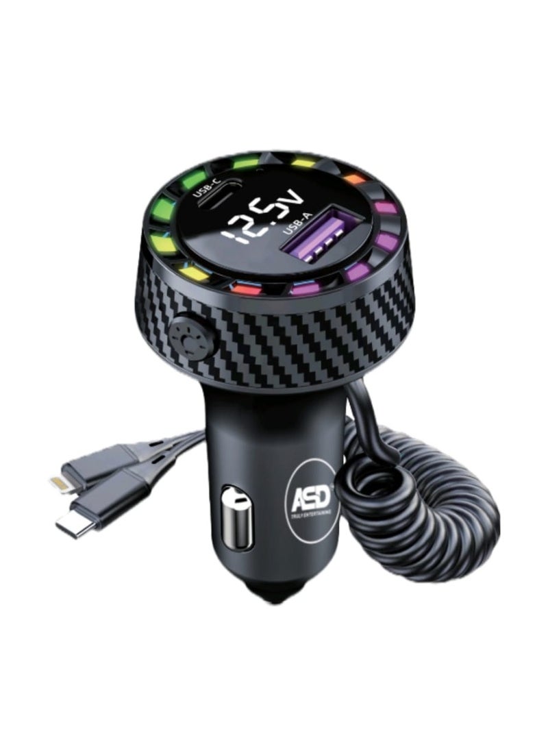 ASD 4 in 1 Car Charger PD+60W with in-built Type-C & IOS Cable, 1 Type-C Port and 1 USB-A Port for Super-Fast charging - ASD-CC07  - Image 1