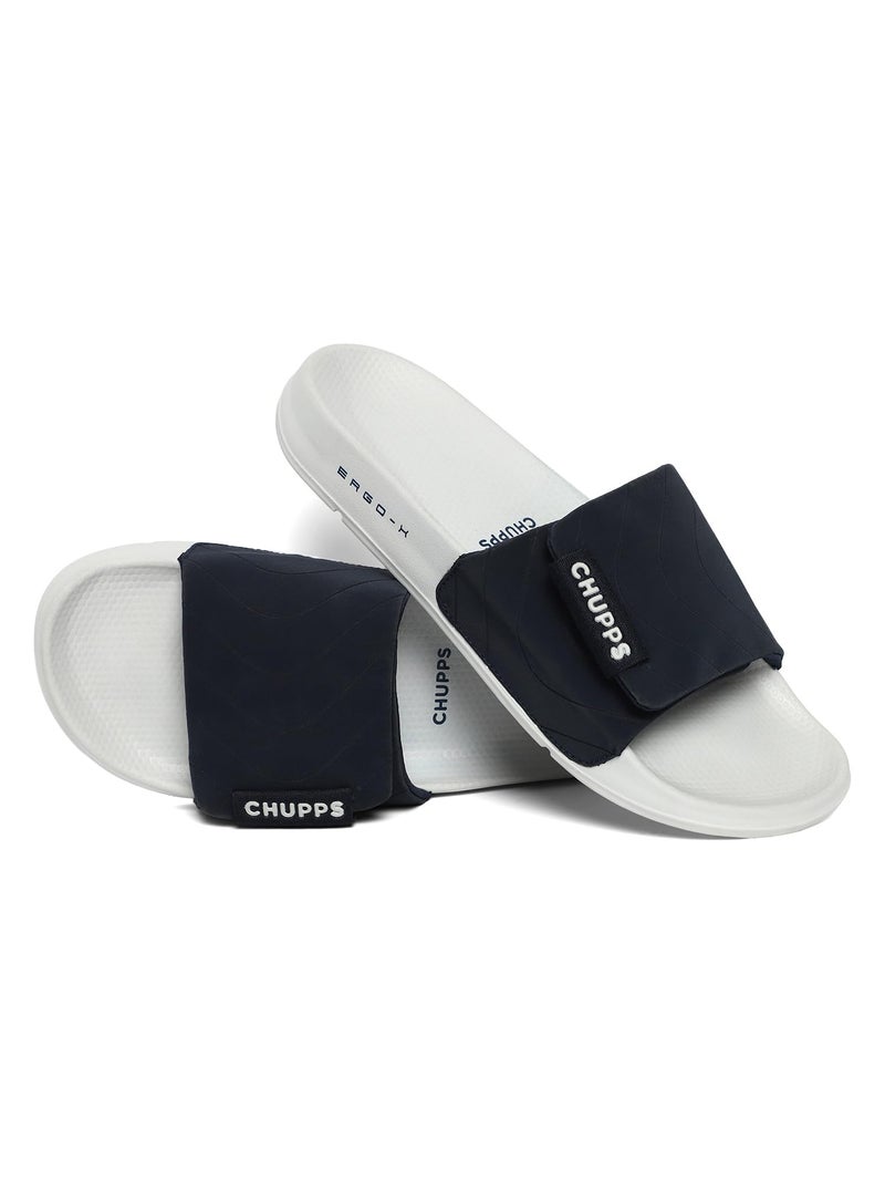 CHUPPS Bandwidth Flow Slider for Men, FOAM6 Upper Technology (6mm Foam) Snug Fit with ERGOX Plus Footbed (Contoured & Cushioned) for Super Comfort Flip Flop Slipper Navy Blue Grey - Image 1