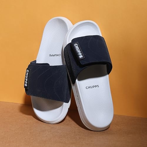 CHUPPS Bandwidth Flow Slider for Men, FOAM6 Upper Technology (6mm Foam) Snug Fit with ERGOX Plus Footbed (Contoured & Cushioned) for Super Comfort Flip Flop Slipper Navy Blue Grey - Image 2