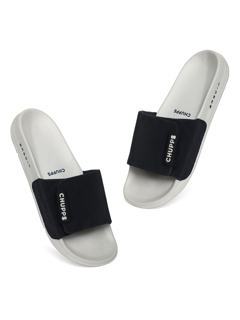 CHUPPS Bandwidth Flow Slider for Men, FOAM6 Upper Technology (6mm Foam) Snug Fit with ERGOX Plus Footbed (Contoured & Cushioned) for Super Comfort Flip Flop Slipper Navy Blue Grey - Image 3
