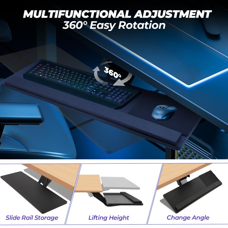 FAHKNS Ergonomic Keyboard Tray Under Deskï¼ŒLarge Size Keypad Tray Holderï¼Œ 360Â° Adjustable Slide Out Keyboard Tray Under Desk with Mouse Pad & Wrist Restï¼Œ Suitable for Office/Game/Home - Image 4