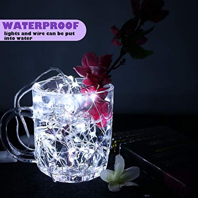 OakHaomie 6 Pack Fairy Lights Battery Operated Waterproof Fairy String Lights Firefly Lights LED Starry String Lights 7ft 20 LEDs Silvery Copper Wire for Wedding Party Bedroom Patio Christmas Decor Cool White - Image 5