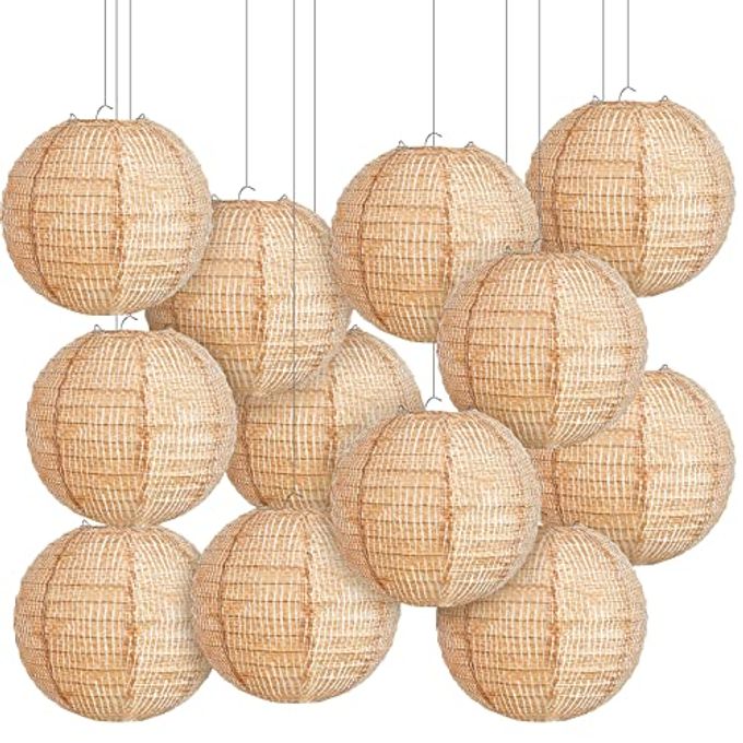 Hortsun 24 Pcs Print Burlap Paper Lanterns Round Chinese Paper Lanterns Farmhouse Boho Classroom Home Decor Classroom Sweet Birthday Party Ceremonial Event (8 Inch) - Image 4