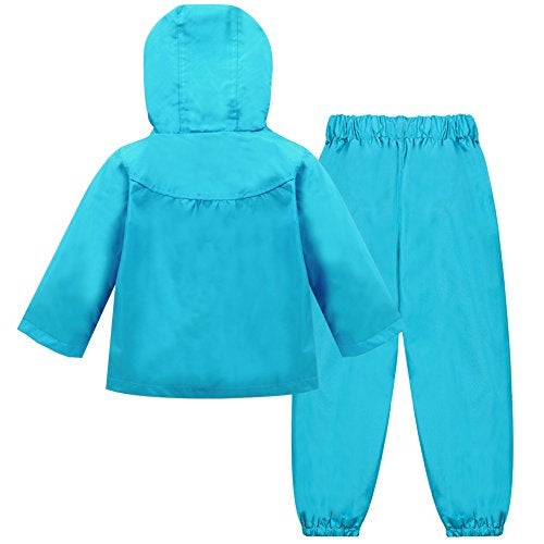 LZH Girl Baby Kid Waterproof Hooded Coat Jacket Outwear Suit Raincoat Hoodies with Pants Blue 5(For Age 4-5Y) - Image 2